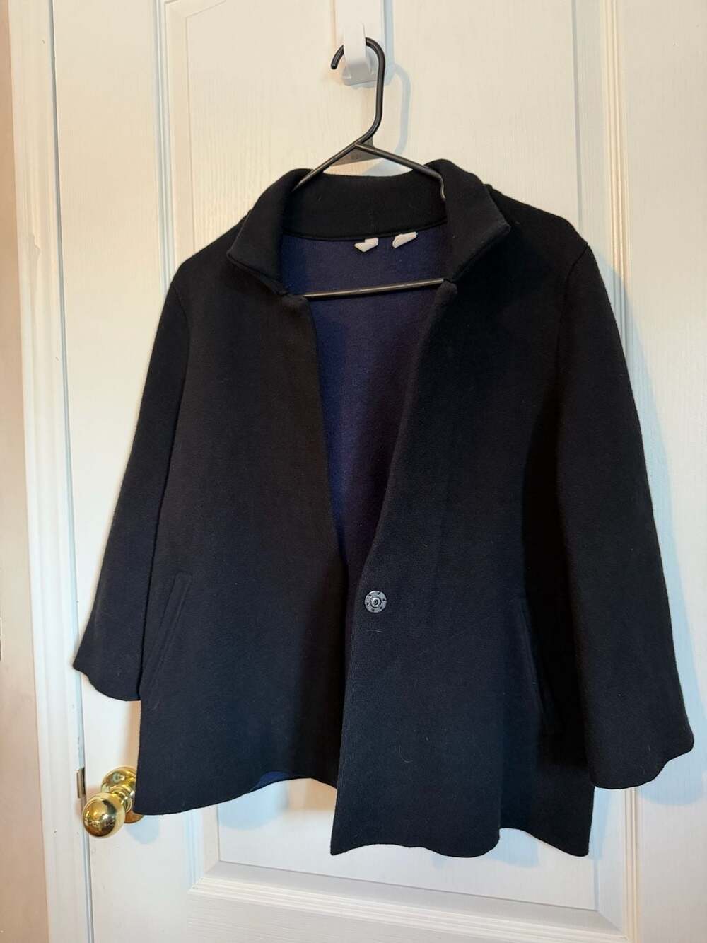 Moth Anthropologie Black Funnel Neck Open Front Wool Blend Swing Jacket Medium